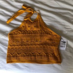 Yellow crochet crop halter top Charlotte Russe NWT